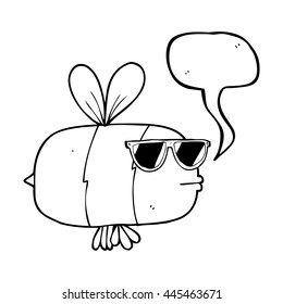 freehand drawn speech bubble cartoon bee wearing sunglasses