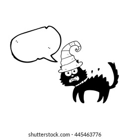 caricatura de burbuja de habla dibujada a mano libre gato negro asustado