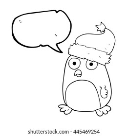 caricatura de burbuja de la libre expresión pingüino en sombrero de navidad