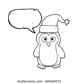 freehand drawn speech bubble cartoon christmas penguin