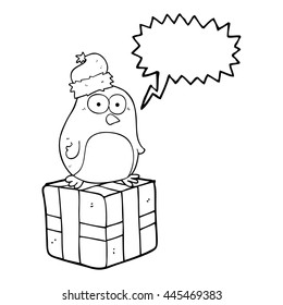 freehand drawn speech bubble cartoon christmas penguin