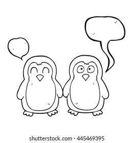 freehand drawn speech bubble cartoon birds holding hands