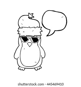 freehand drawn speech bubble cartoon cool christmas robin