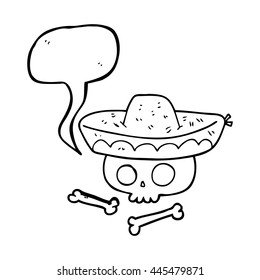 freehand drawn speech bubble cartoon skull in mexican hat
