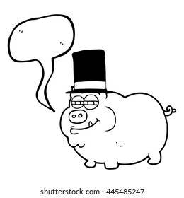 freehand drawn speech bubble cartoon rich pig