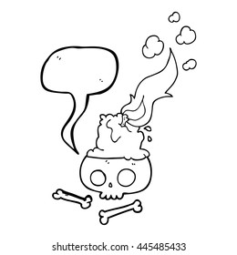 freehand drawn speech bubble cartoon burning candle on skull