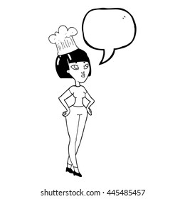 freehand drawn speech bubble cartoon female chef