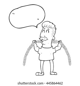 freehand drawn speech bubble cartoon man lifting chain