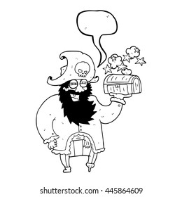 caricatura de la burbuja de habla dibujada a mano libre capitán con cofre del tesoro