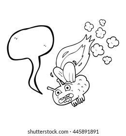 freehand drawn speech bubble cartoon fly crashign and burning