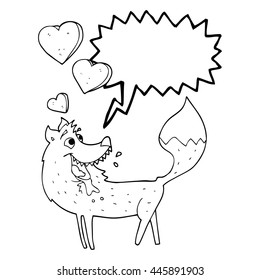 freehand drawn speech bubble cartoon wolf in love