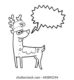 freehand drawn speech bubble cartoon crazy reindeer