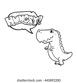 freehand drawn speech bubble cartoon hungry dinosaur