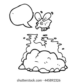 freehand drawn speech bubble cartoon fly and manure