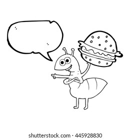 freehand drawn speech bubble cartoon ant carrying food