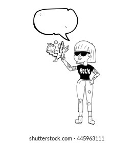 freehand drawn speech bubble cartoon rock woman