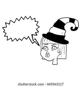 freehand drawn speech bubble cartoon witch