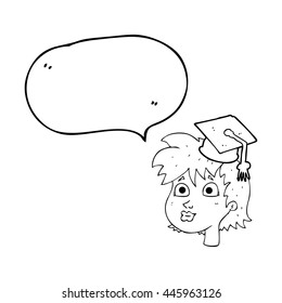 freehand drawn speech bubble cartoon woman wearing graduate cap