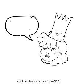 freehand drawn speech bubble cartoon queen with crown
