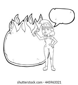 caricatura de burbuja de habla dibujada a mano libre mujer con spanner