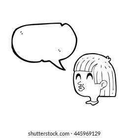 freehand drawn speech bubble cartoon female face