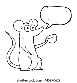 freehand drawn speech bubble cartoon mouse with coffee cup