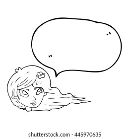 freehand drawn speech bubble cartoon woman with blowing hair