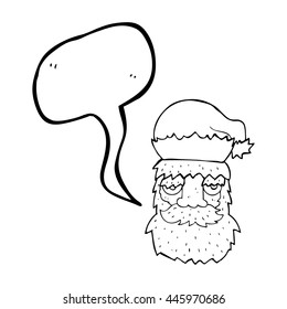 freehand drawn speech bubble cartoon tired santa claus face