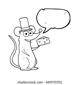 freehand drawn speech bubble cartoon mouse with cheese