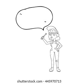 caricatura de burbuja de habla dibujada a mano libre mecánica femenina