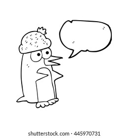 freehand drawn speech bubble cartoon penguin