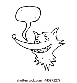 freehand drawn speech bubble cartoon grinning wolf face