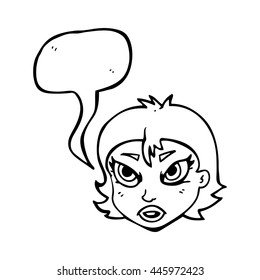 freehand drawn speech bubble cartoon angry female face