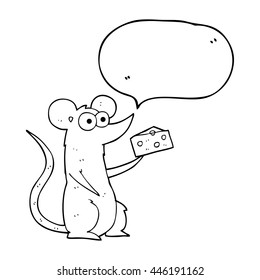 freehand drawn speech bubble cartoon mouse with cheese