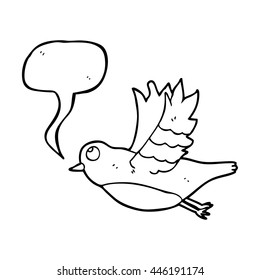 freehand drawn speech bubble cartoon bird flying
