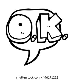 freehand drawn speech bubble cartoon word OK