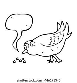 freehand drawn speech bubble cartoon bird pecking seeds