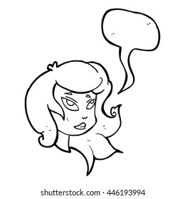 freehand drawn speech bubble cartoon female face
