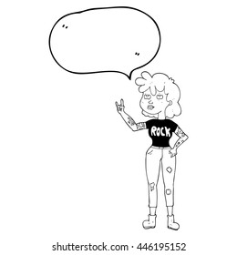 freehand drawn speech bubble cartoon rocker girl