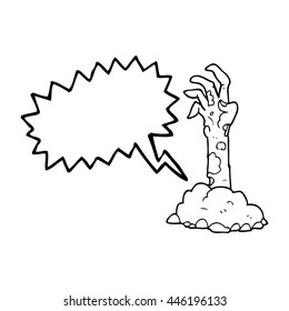 freehand drawn speech bubble cartoon zombie hand rising from ground