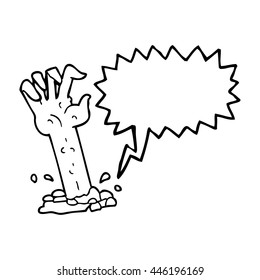 freehand drawn speech bubble cartoon zombie hand rising from ground