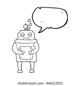freehand drawn speech bubble cartoon broken robot