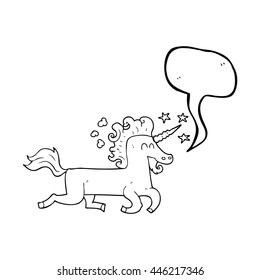freehand drawn speech bubble cartoon unicorn