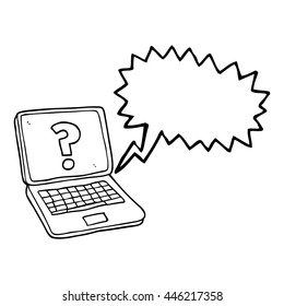 freehand drawn speech bubble cartoon laptop computer with question mark