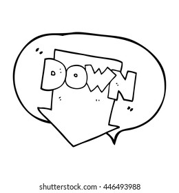 freehand drawn speech bubble cartoon down arrow symbol