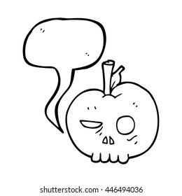 manzana venenosa de dibujos animados de libre mano de burbuja de habla