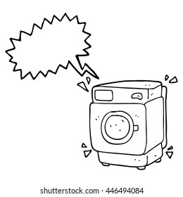 Karikatur mit freehand gezeichneter Sprechblase, zerbrochene Waschmaschine