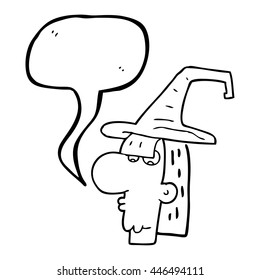 freehand drawn speech bubble cartoon witch head