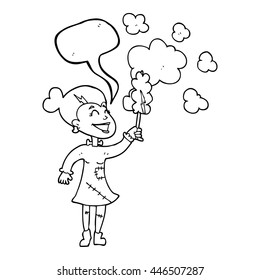 freehand drawn speech bubble cartoon zombie woman dusting