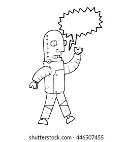 freehand drawn speech bubble cartoon robot